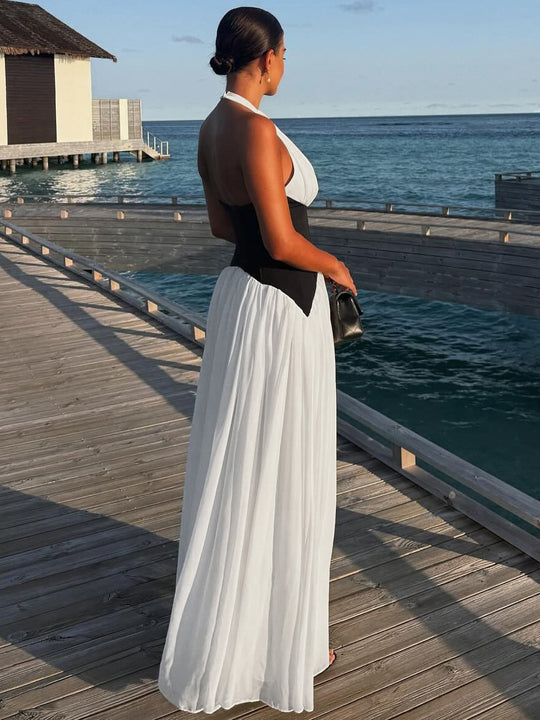 Damen Maxikleid mit tiefem V-Ausschnitt und elegantem Wickel-Design EB