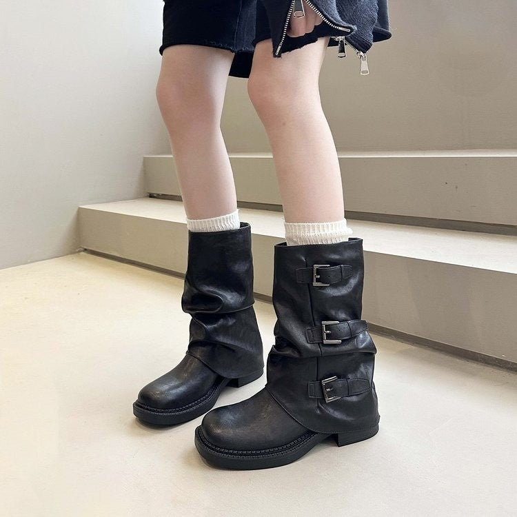 Damen Steppstiefel mit modischen Schnallen und flexiblem Schaftrand EB