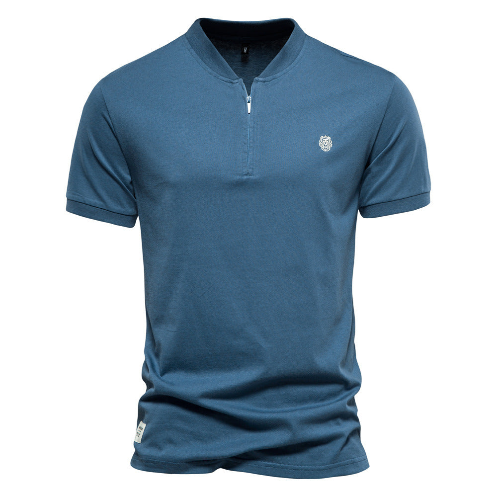 Herren Kurzarm Henley-T-Shirt mit modernem Reißverschluss und hochwertiger Baumwollmischung EB