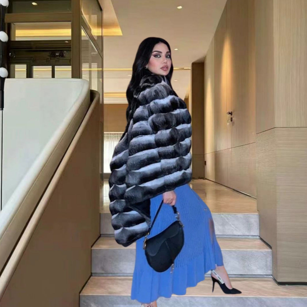 Damen Strickmaxikleid mit Knopfleiste und modischem V-Ausschnitt EB