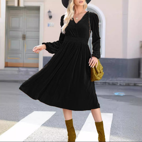 Damen Samt Kleid im Vintage-Stil EB
