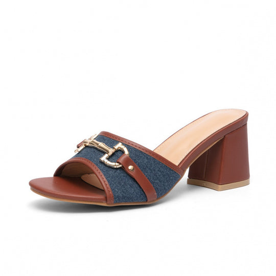 Damen modische Slipper mit eleganten Ketten- und Denim-Details EB