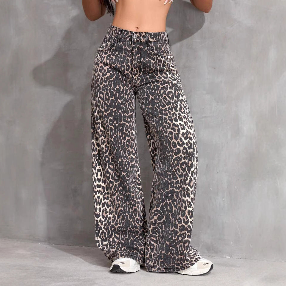 Damen Weite Jeans mit Wildleder-Optik und hoher Taille EB