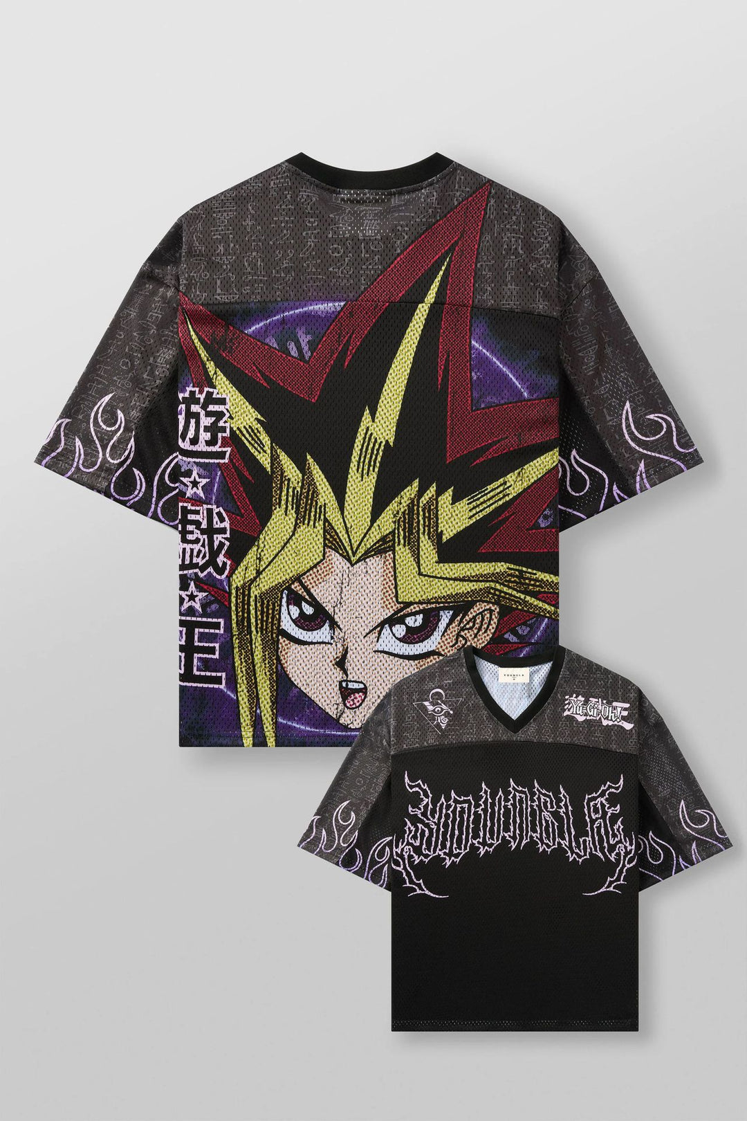 Unisex nan atmungsaktives Netz-Jersey mit großflächigem Anime-Print und V-Ausschnitt EB