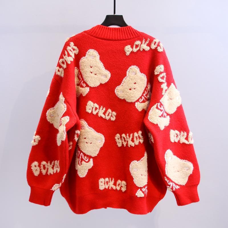 Damen Kuscheliger Cardigan mit Bärenmotiv EB