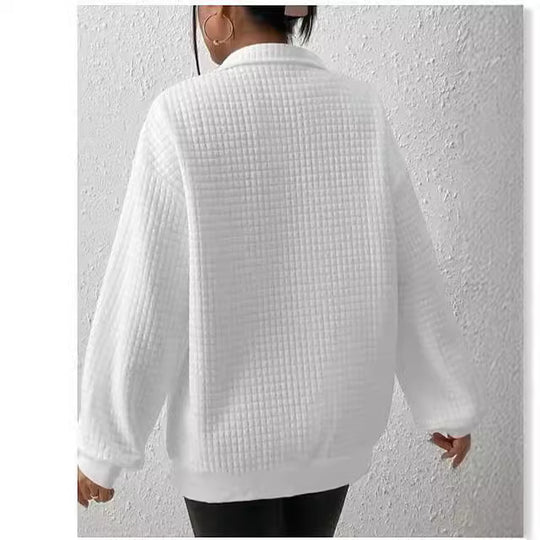 Damen Oversized Sweatshirt mit hochgezogenem Kragen und strukturiertem Design EB