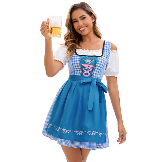 Damen nan traditionelles bayerisches Dirndlkleid mit dekorativer Schnürung und abnehmbarer Schürze EB