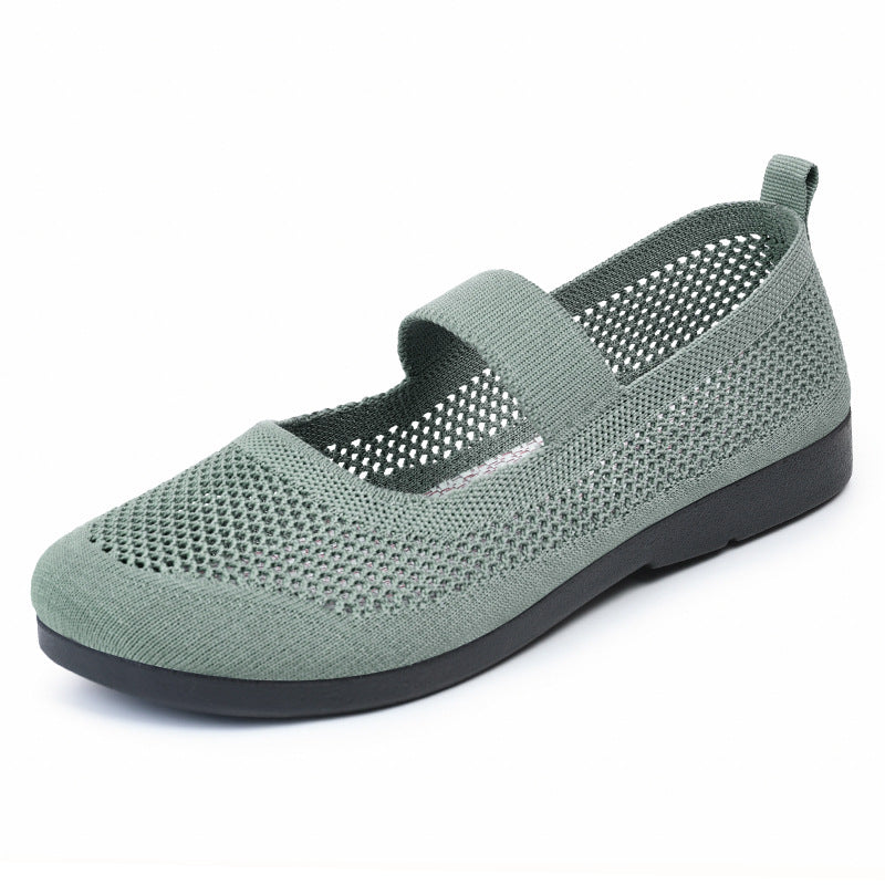 Damen Strick-Ballerinas mit elastischem Riemen EB