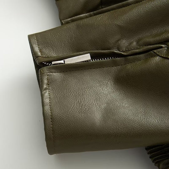 Damen Kunstlederjacke mit elastischem Bund und lässigem Schnitt EB