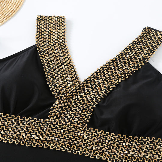 Damen Eleganter Badeanzug mit Goldverzierungen EB