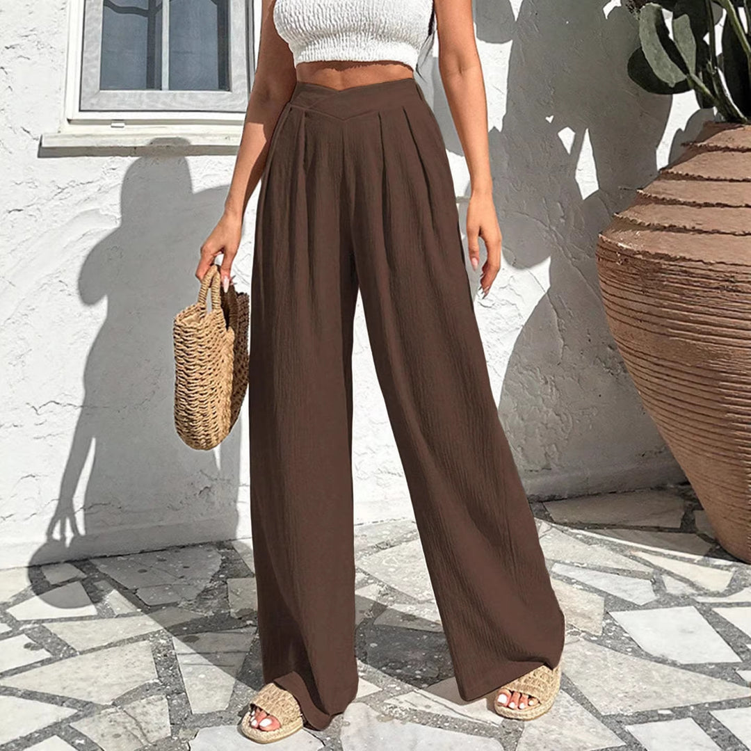 Damen weite Hochtaillenhose mit eleganten Falten EB