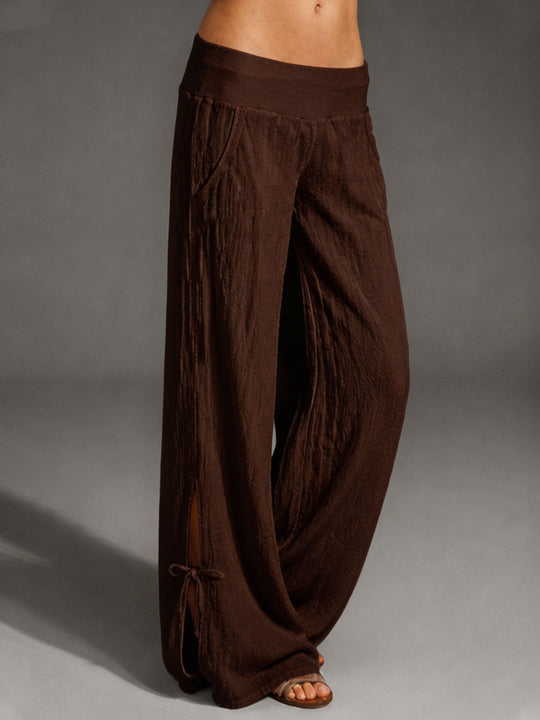 Damen Leichte Leinenhose mit weitem Bein und elastischem Bund EB