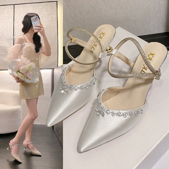 Damen elegante Slingback-Pumps mit funkelnden Strassdetails EB