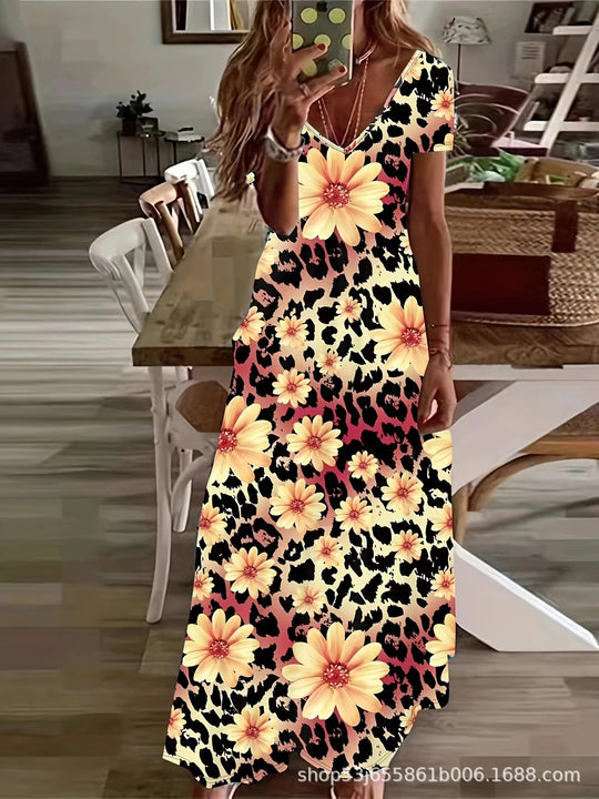 Damen Maxikleid mit stilvollem Blumen- und Tiermotiv EB