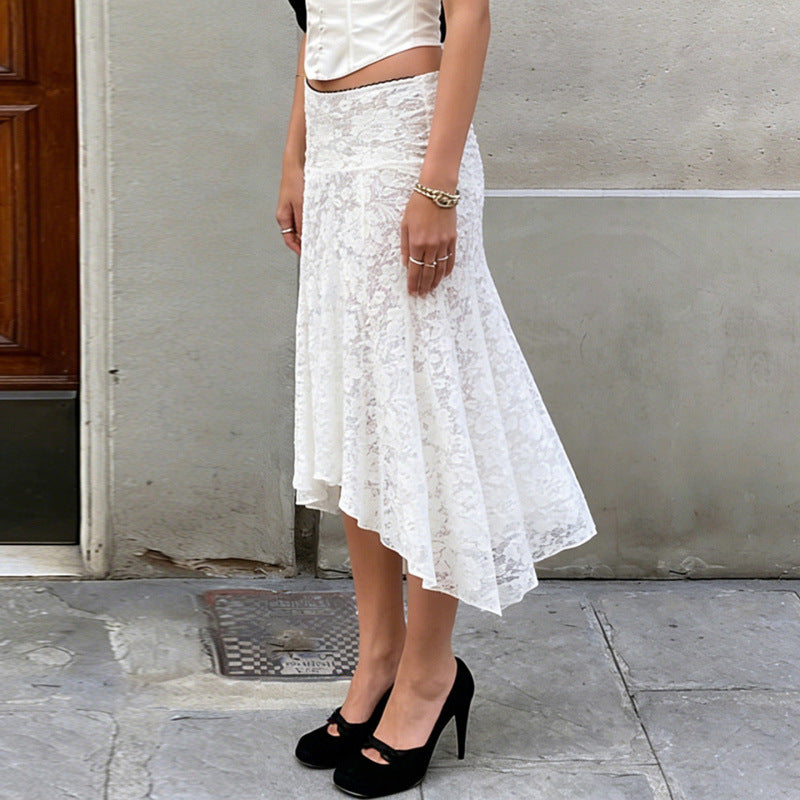 Damen Spitzenrock mit asymmetrischem Schnitt und floralen Details EB