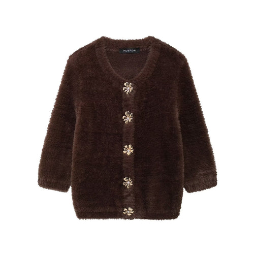 Damen flauschiger Cardigan mit dekorativen Knöpfen EB