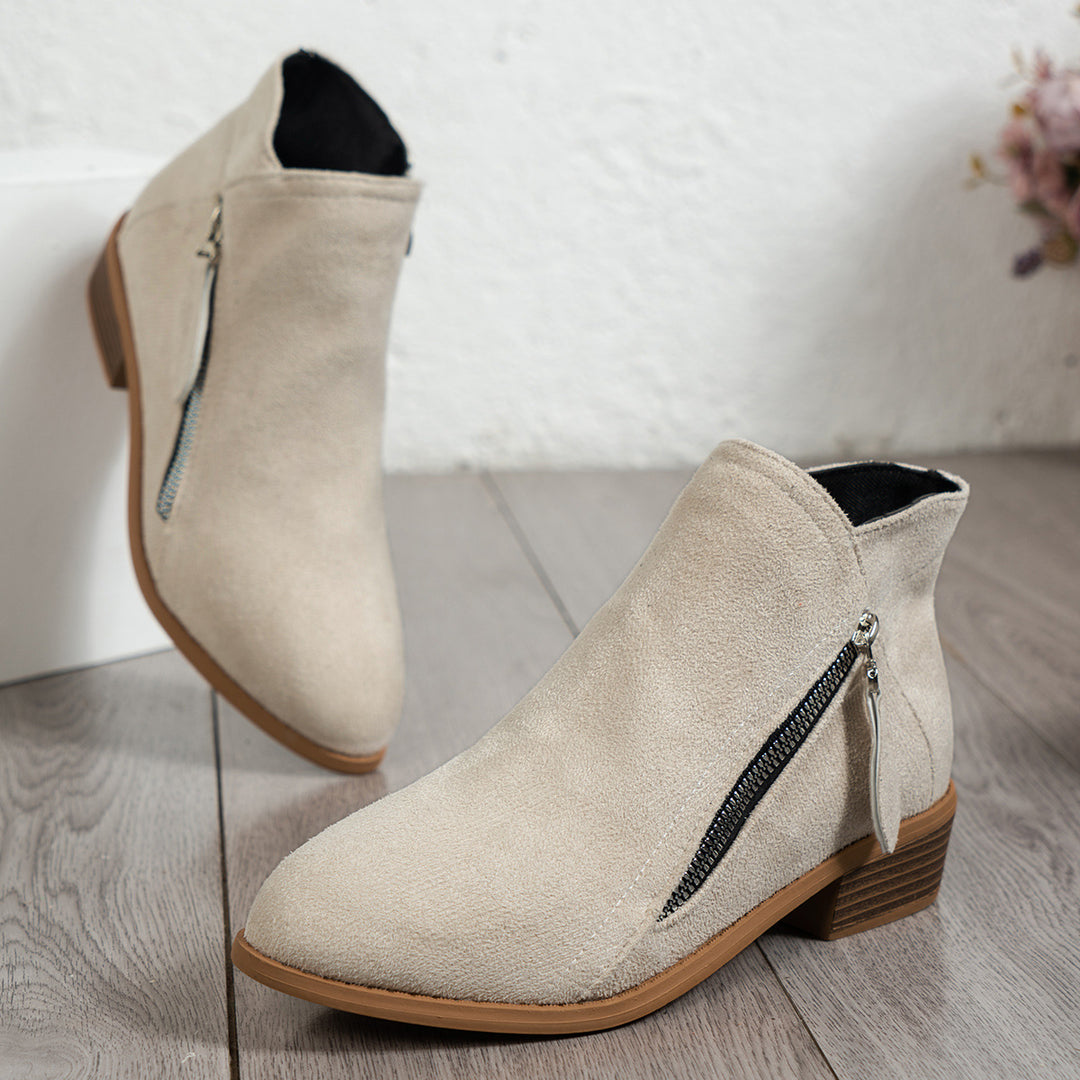 Damen Modische Stiefeletten mit seitlichem Reißverschluss und eleganter Perlenapplikation EB
