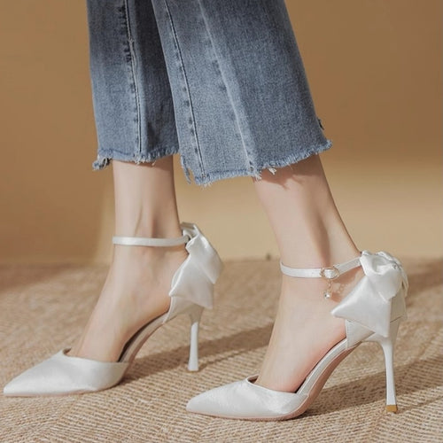 Damen elegante High Heels mit zartem Riemchen und Schleifenakzent EB