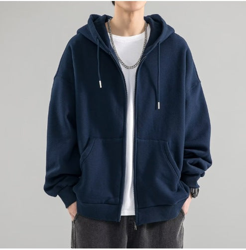 Herren nan Oversize-Kapuzenjacke mit durchgehendem Reißverschluss, doppellagiger Kapuze und Kängurutaschen EB