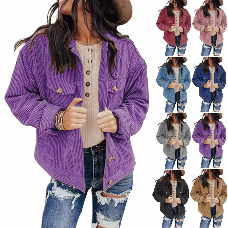 Damen lässige Kordjacke im Oversized-Schnitt mit Knopfdetails EB