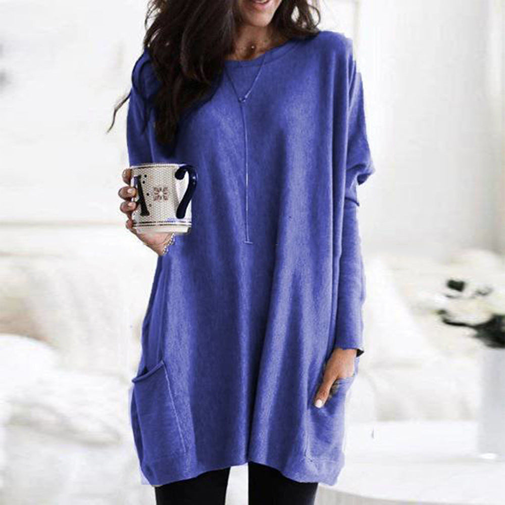 Damen nan oversized Longshirt mit Kontrastblock und aufgesetzten Taschen EB