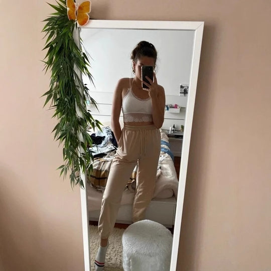 Damen nan relaxed Highwaist-Jogginghose mit elastischem Bund, Kordelzug und gerippten Saumbündchen EB