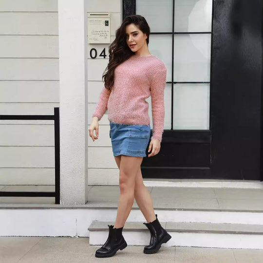 Damen kuscheliger Strickpullover mit hoher Elastizität und modernem Design EB