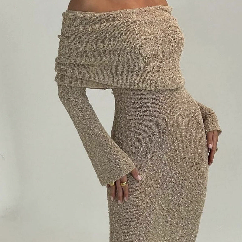 Damen Off-Shoulder Strickkleid mit langen Ärmeln und eleganter Silhouette EB
