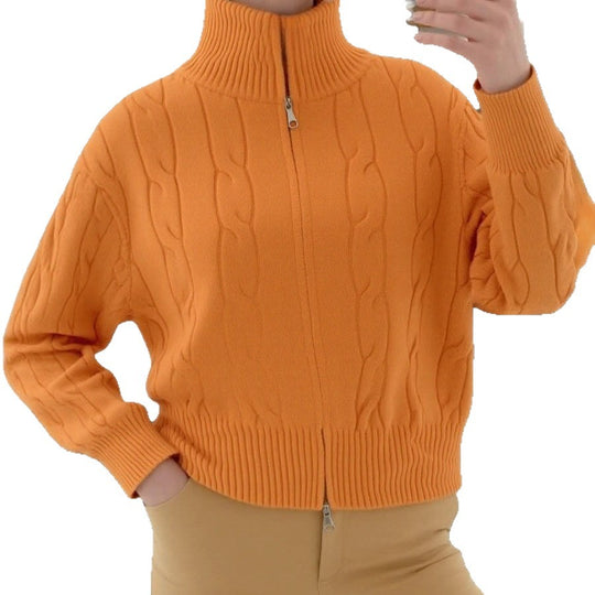 Damen Strickpullover mit hohem Kragen und Reißverschluss EB