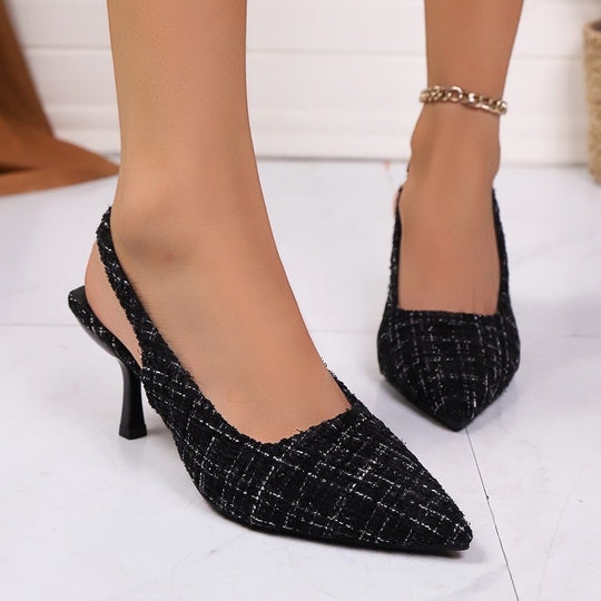Damen Slingback-Pumps mit elegantem Karomuster und bequemen Absatz EB