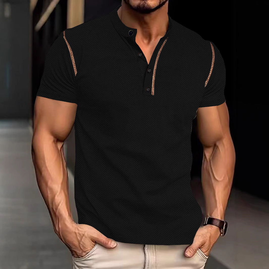 Herren nan tailliertes Struktur-Poloshirt mit Stehkragen und Zierpaspel EB