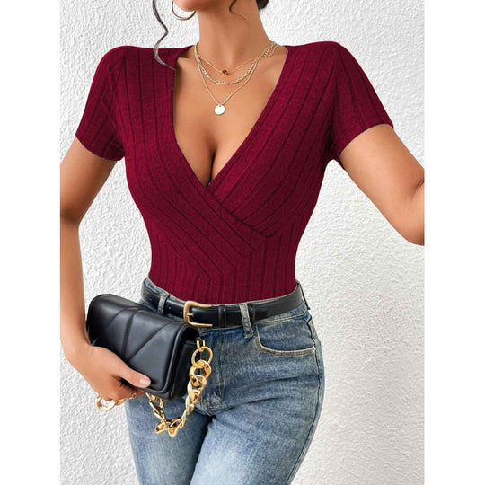 Damen Wickelbody mit dekorativem Streifenmuster EB