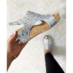 Damen Glitzernde Zehentrenner-Sandalen mit Komfort-Fußbett EB
