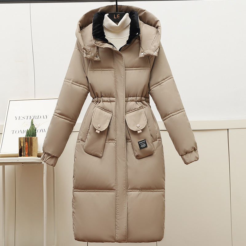 Damen Lange Pufferjacke mit abnehmbarer Kapuze und großen Taschen EB