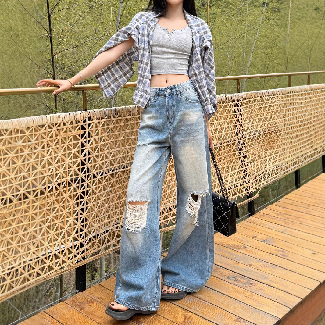 Damen Weite Destroyed Jeans im lässigen Vintage-Look EB