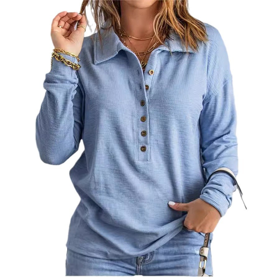Damen Langarm-Bluse mit knöpfbarem Kragen und strukturiertem Stoff EB