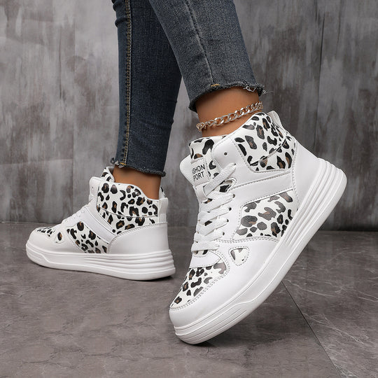 Damen Sneaker mit modischem Leopardenmuster und hoher Sohle EB