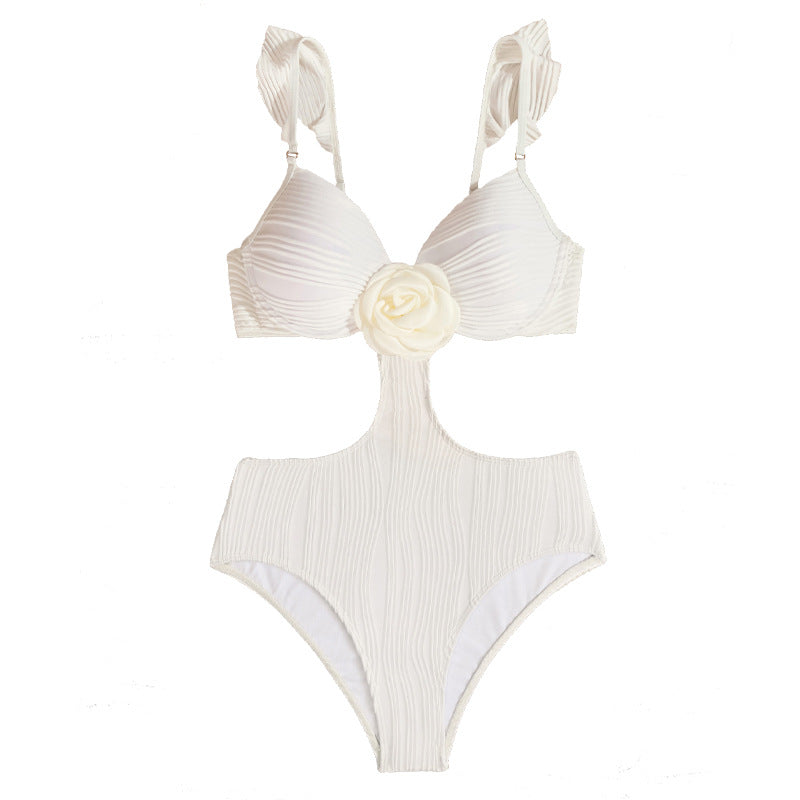 Damen Einteiler Badeanzug mit floralem Design und raffinierten Cut-Out EB