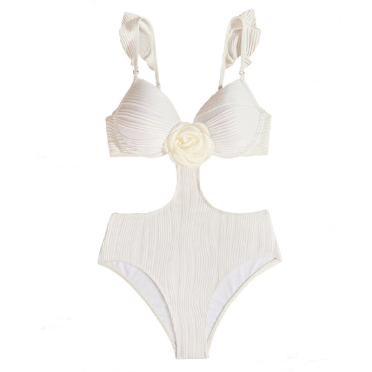 Damen Einteiler Badeanzug mit floralem Design und raffinierten Cut-Out EB