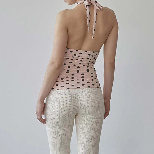 Damen Spaghetti-Trägertop mit Rüschen und verspieltem Punkte-Design EB
