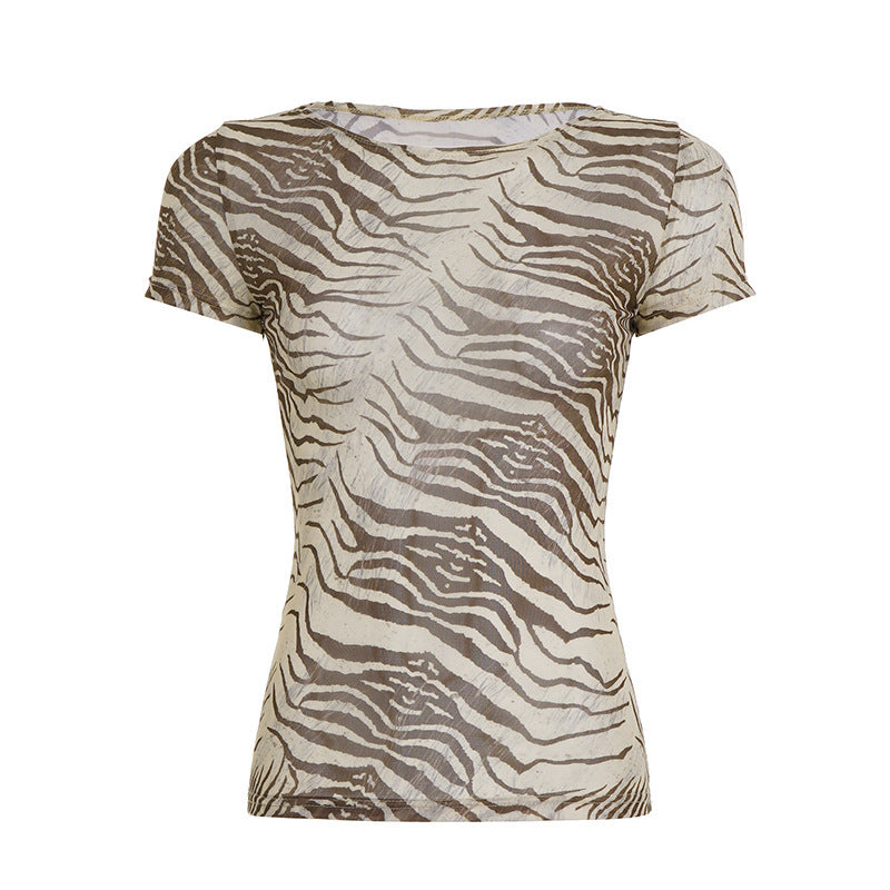 Damen T-Shirt mit tierischem Muster und elastischem Schnitt EB