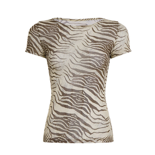 Damen T-Shirt mit tierischem Muster und elastischem Schnitt EB