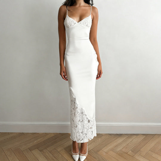 Damen Elegantes Sommerkleid mit Spitzenoberteil und verstellbaren Trägern EB