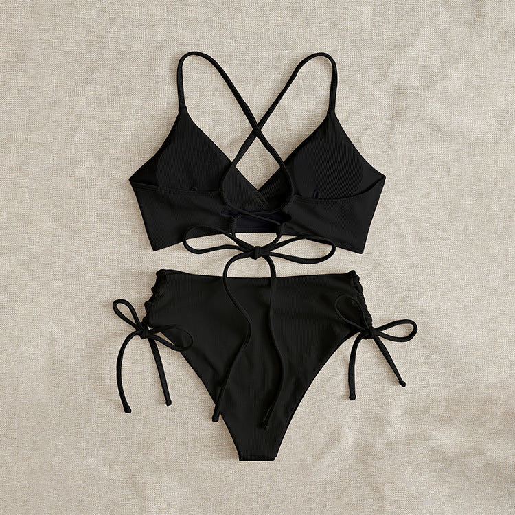 Damen Hochtaillierter Bikini mit verstellbaren Schnürdetails EB