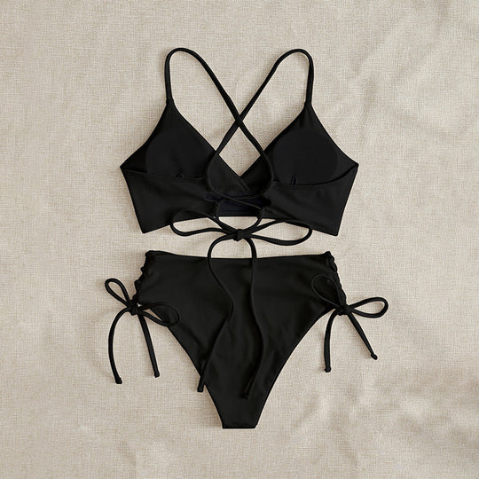 Damen Hochtaillierter Bikini mit verstellbaren Schnürdetails EB