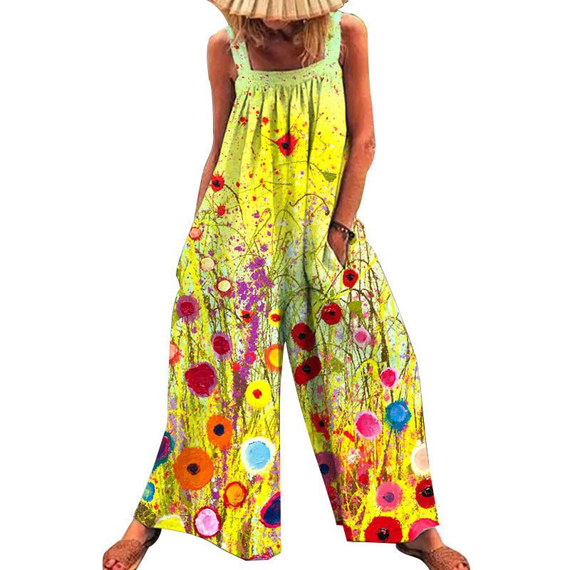 Damen lässiger Jumpsuit mit floralem Muster und weitem Schnitt EB