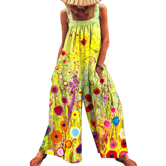 Damen lässiger Jumpsuit mit floralem Muster und weitem Schnitt EB
