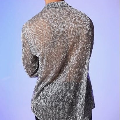 Damen nan schimmernde Crinkle-Hemdbluse mit Viskose-Optik Hemdkragen und Manschetten EB