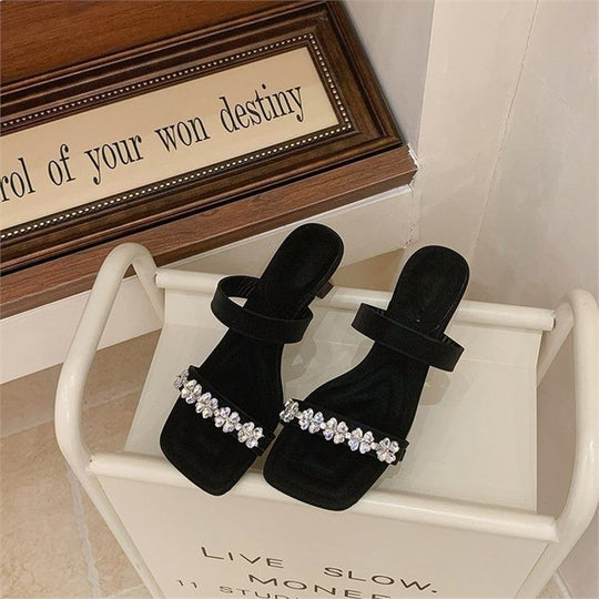 Damen elegante Slipper mit funkelnden Strassverzierungen EB