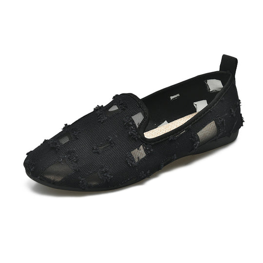 Damen nan lässiger Slipper mit Netz-Einsätzen und ausgefransten Jeansdetails EB